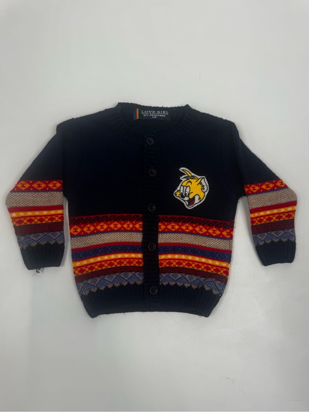 Vintage Love Bird By Adishwar Navy Crewneck Sweater with Embroidered Graphic